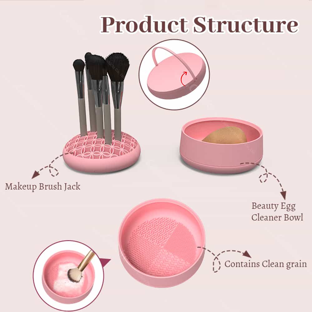 Makeup brush and sponge cleaner bowl with textured base