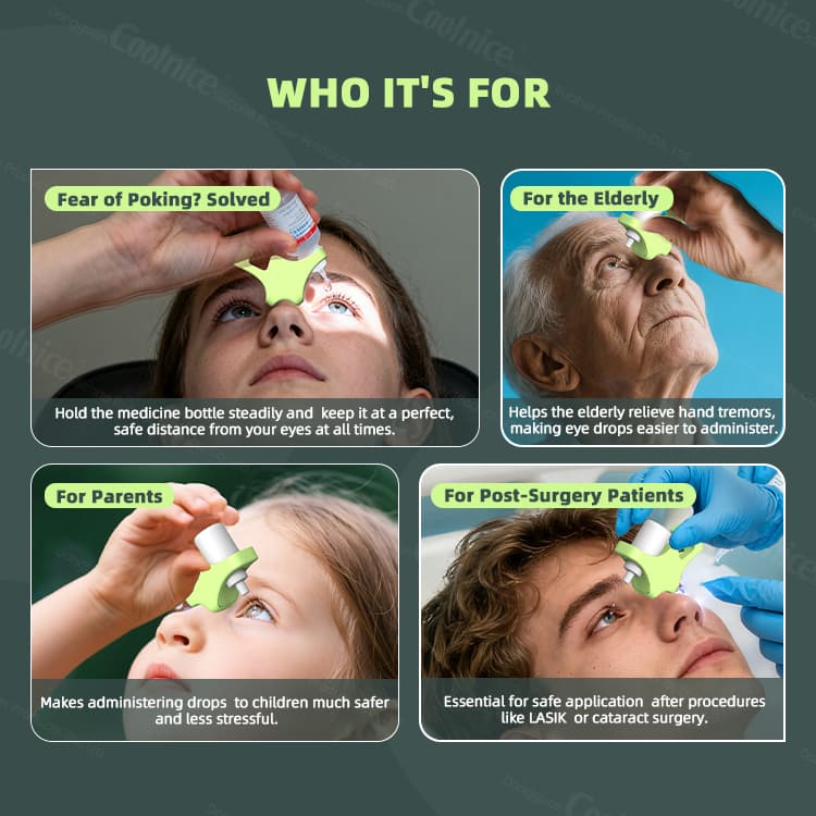 Eye dropper guide for elderly, parents, and post-surgery patients.