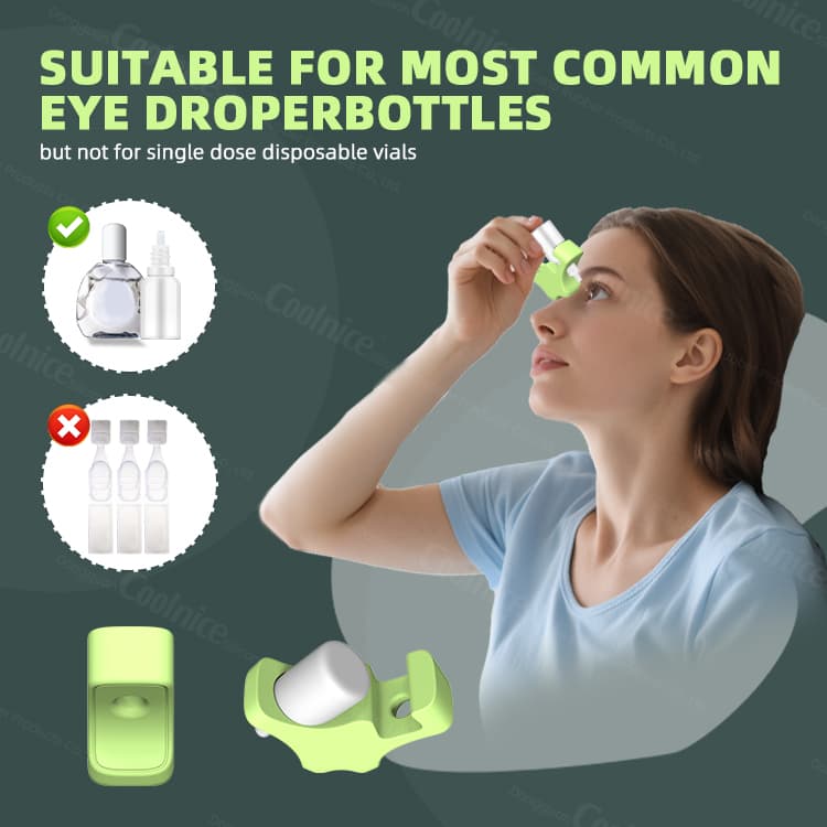 Universal eye drop applicator compatible with most bottles.