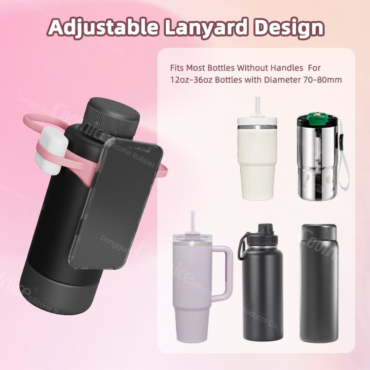 Adjustable Lanyard Silicone Water Bottle Holder with Phone Mount