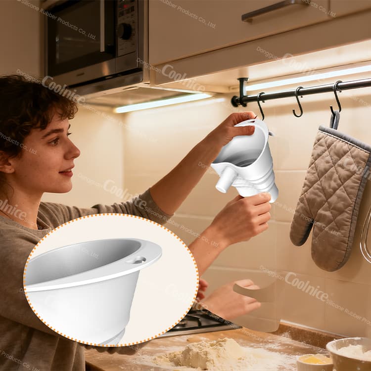 Hanging silicone pouring shield for drying in the kitchen