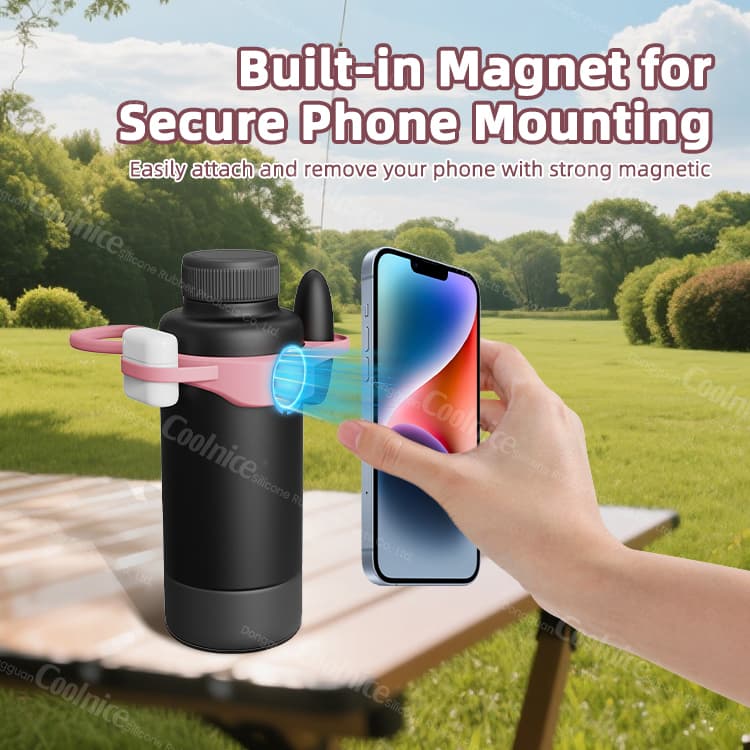 Built-in Magnetic Silicone Phone Mount for Water Bottle Strap