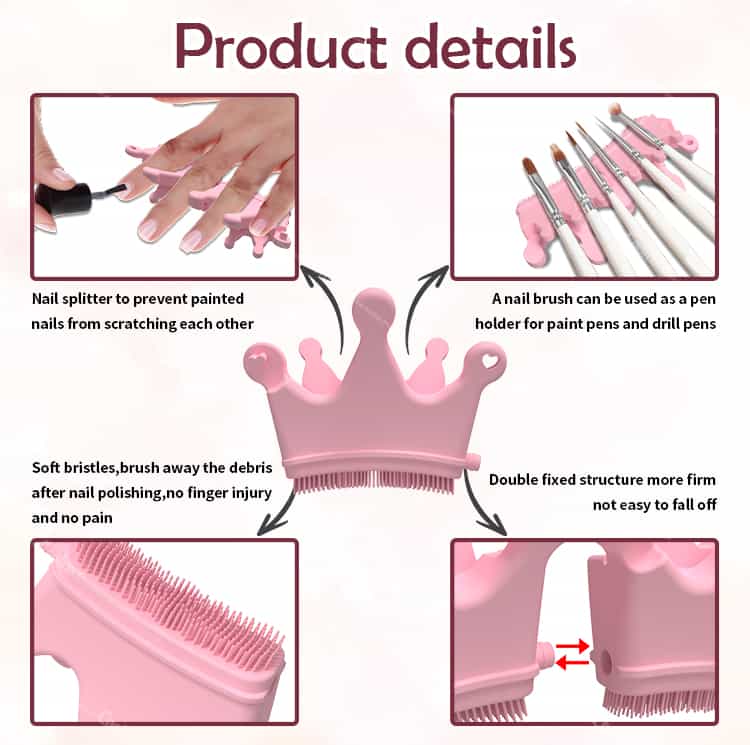 Silicone nail separator showing product details and functions