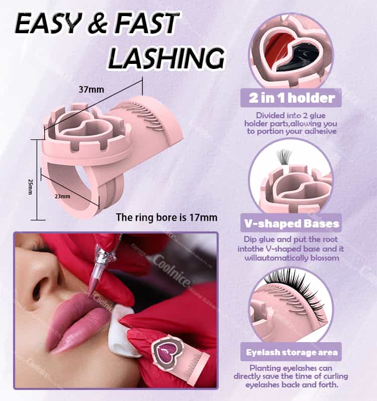 Silicone eyelash glue holder ring with 2-in-1 compartments and V-bases