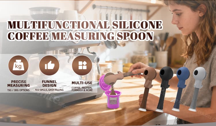 Multifunctional silicone coffee measuring spoon with funnel design