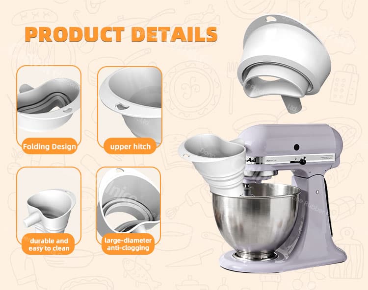 Silicone funnel attachment with foldable design and anti-clogging wide mouth