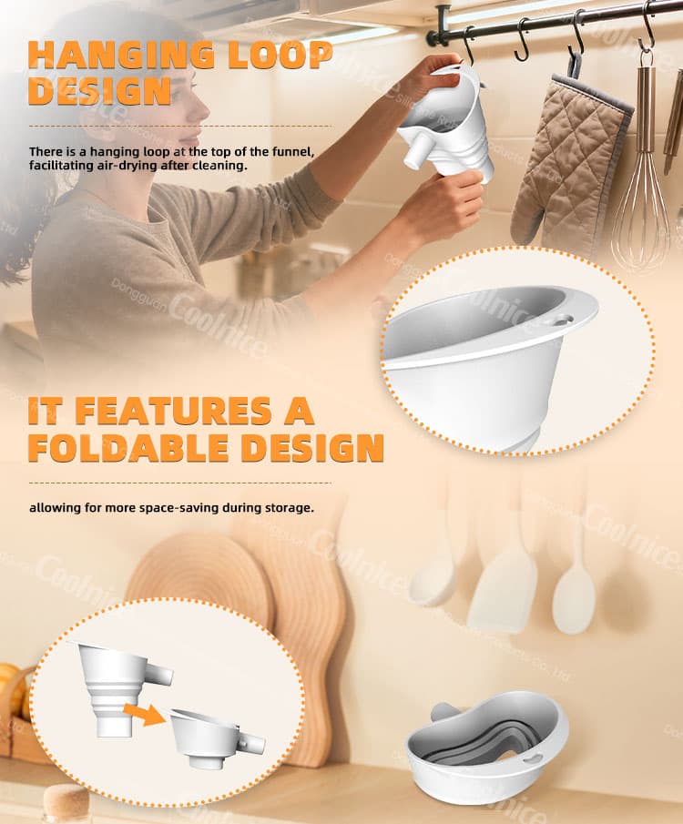 Hanging loop collapsible funnel for KitchenAid mixer
