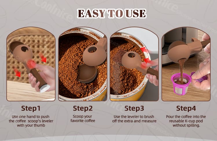 Easy to use coffee measuring spoon with scraper and funnel