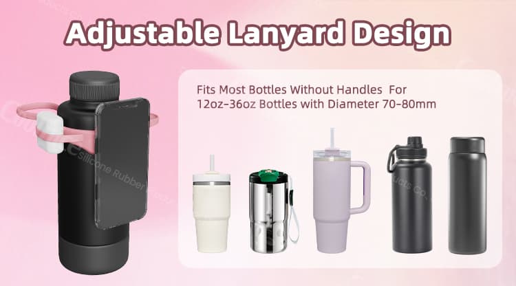 Adjustable silicone water bottle strap for 12oz-36oz bottles with diameter 70-80mm