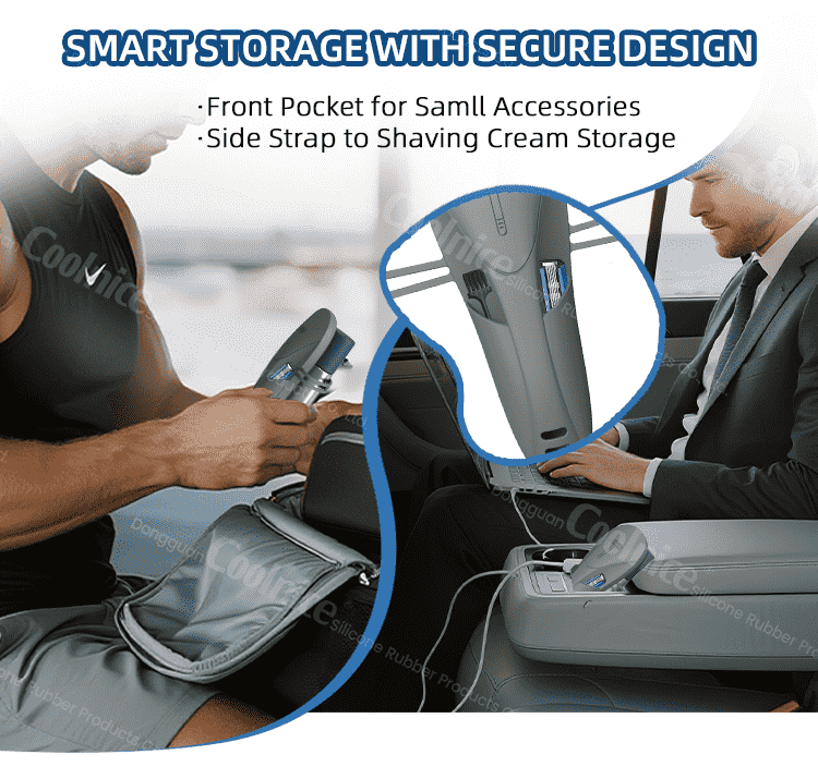 Smart storage design with secure storage for shaving cream and accessories.