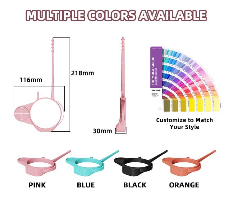 Multiple color options for silicone magnetic bottle straps in pink, blue, black, and orange