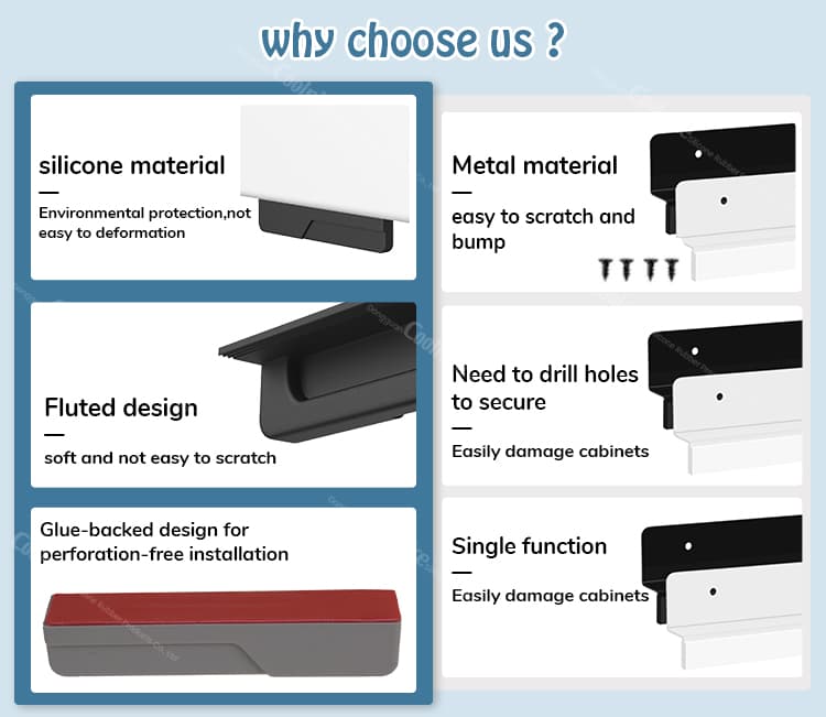 Comparison between silicone and metal cabinet handles