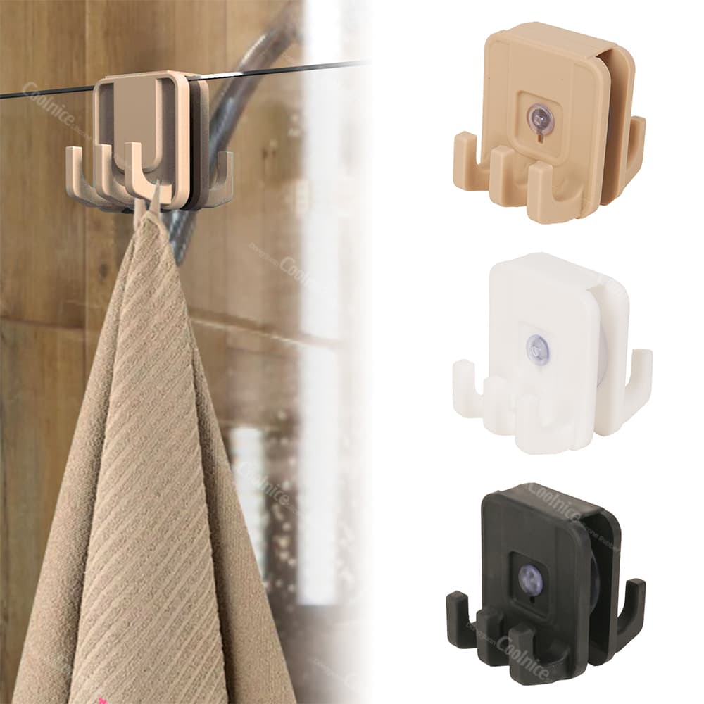 Beige silicone shower door hook holding towel securely