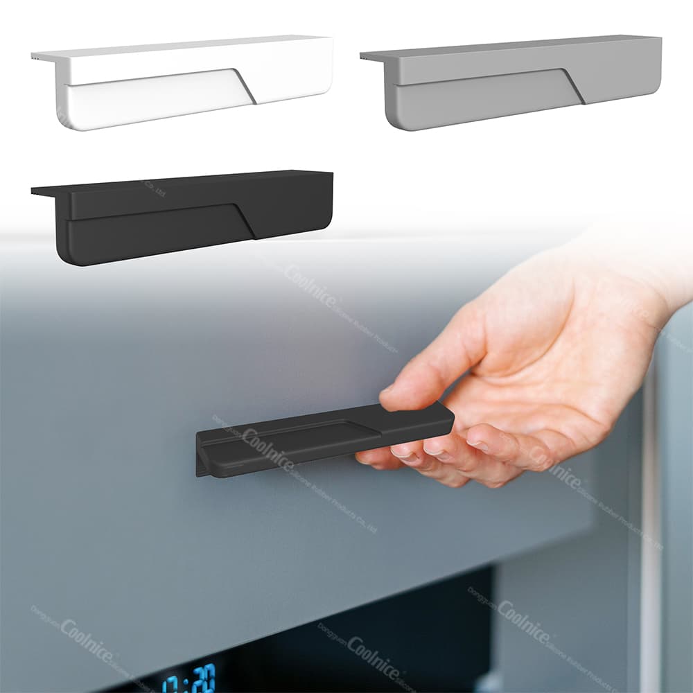 Hands-free silicone door opener for hygienic waste bin cabinets