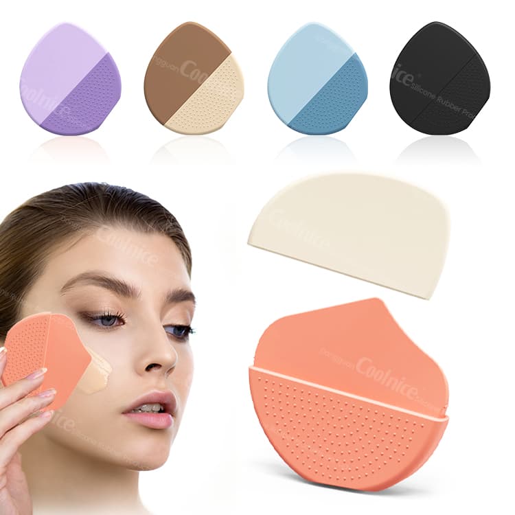 Orange and beige silicone applicator used for face foundation blending