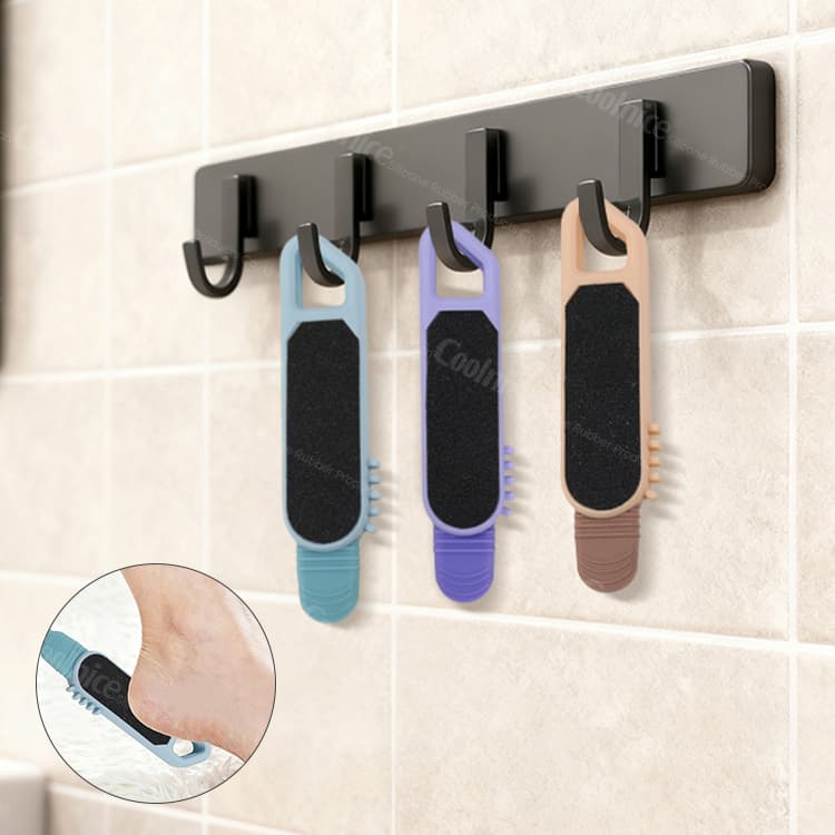 Hanging Silicone Foot File Brushes in Bathroom