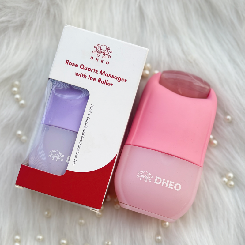 Custom Silicone Ice Roller with Rose Quartz Stone Head