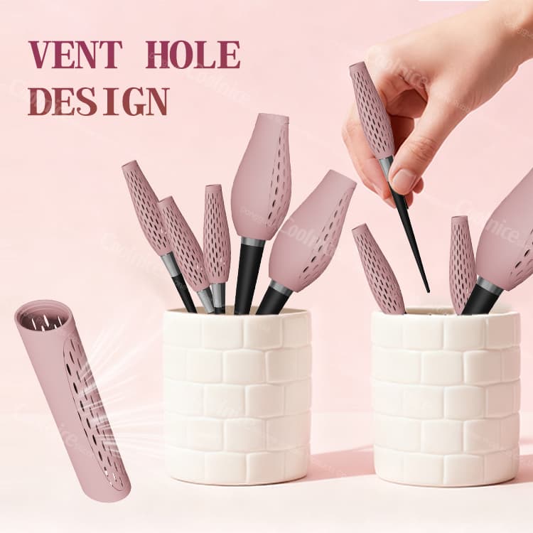 Vent hole design silicone brush protectors for drying and ventilation