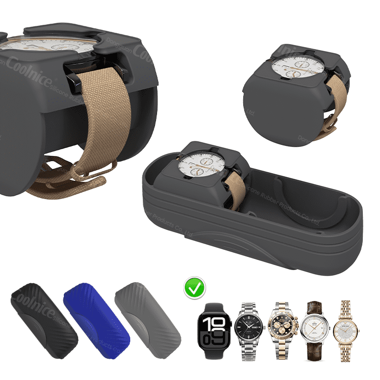Double silicone watch holder showing multiple watch types