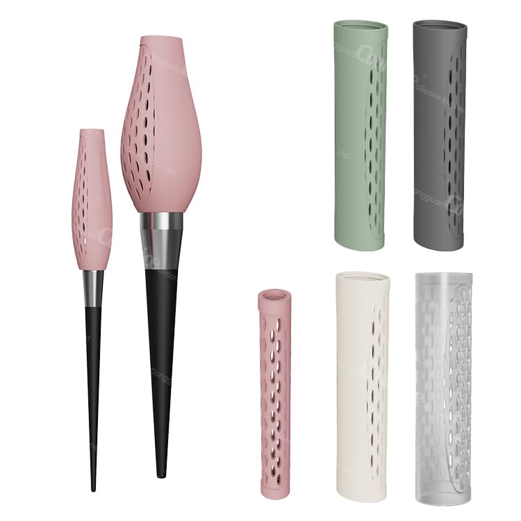Multi-color silicone brush guards in pink, green, white, gray, and clear