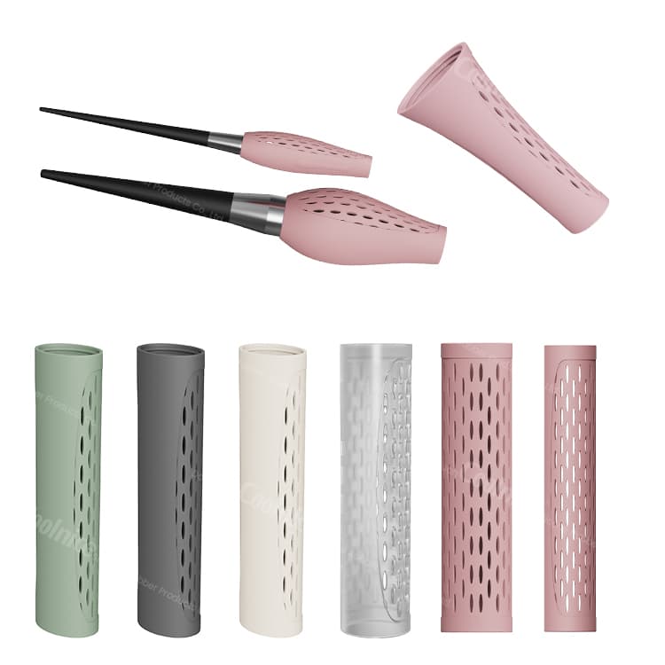 Silicone brush protector sleeves shown in multiple color variations