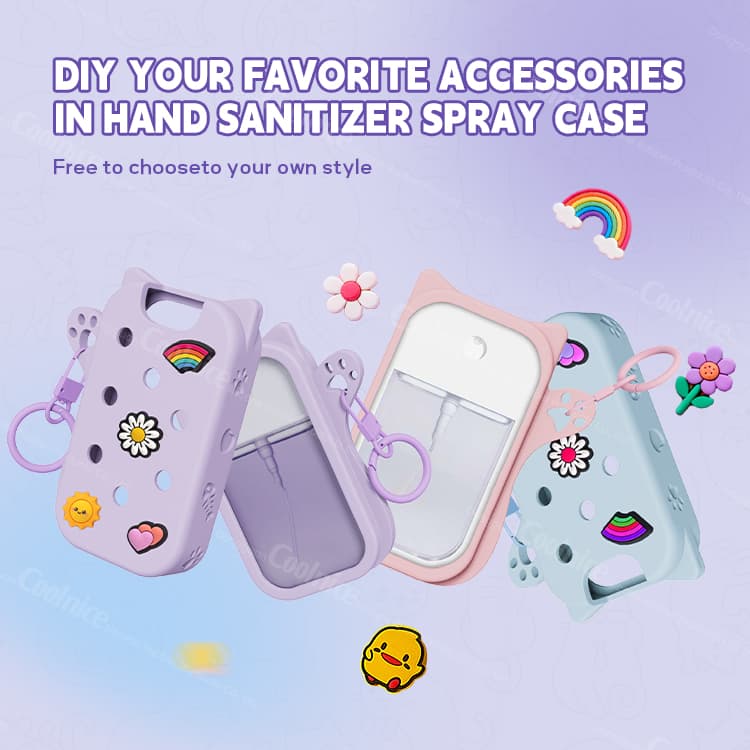 Kids using cat ear silicone sanitizer case for hand cleaning