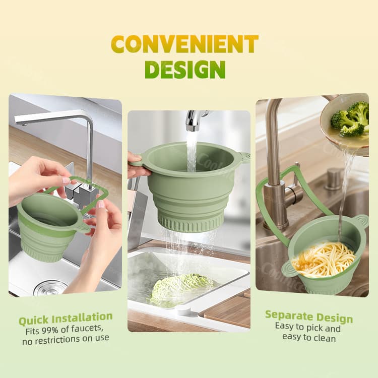 Convenient design of collapsible sink basket fitting most faucets