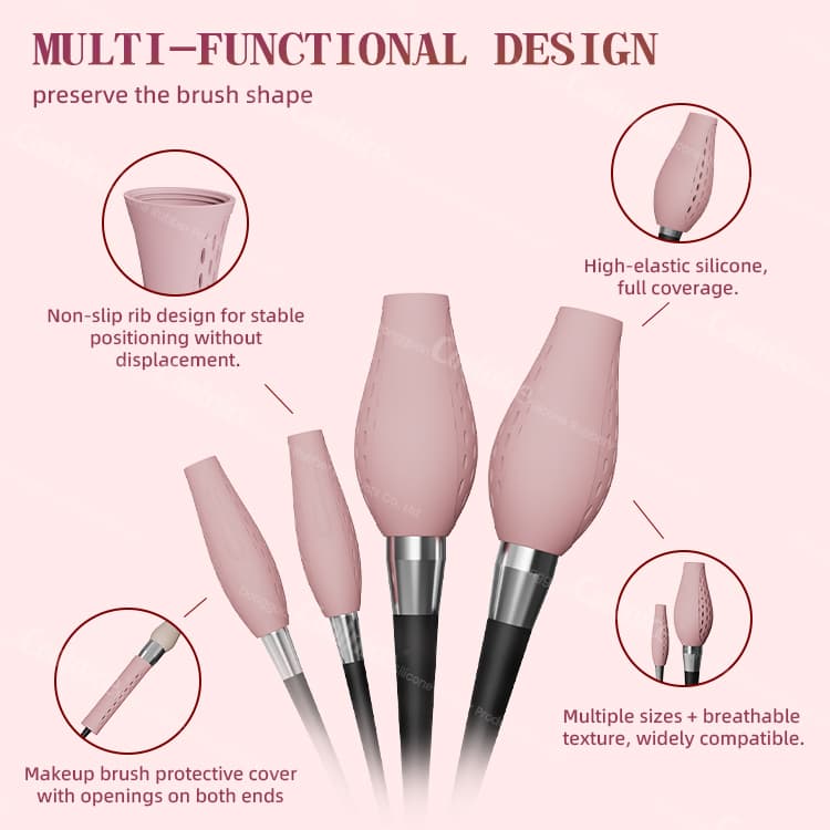 Multi-functional silicone makeup brush protective cover with non-slip design
