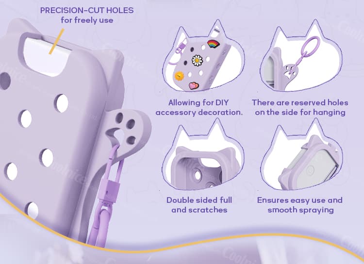 Close-up of silicone case with precision holes and DIY accessory design