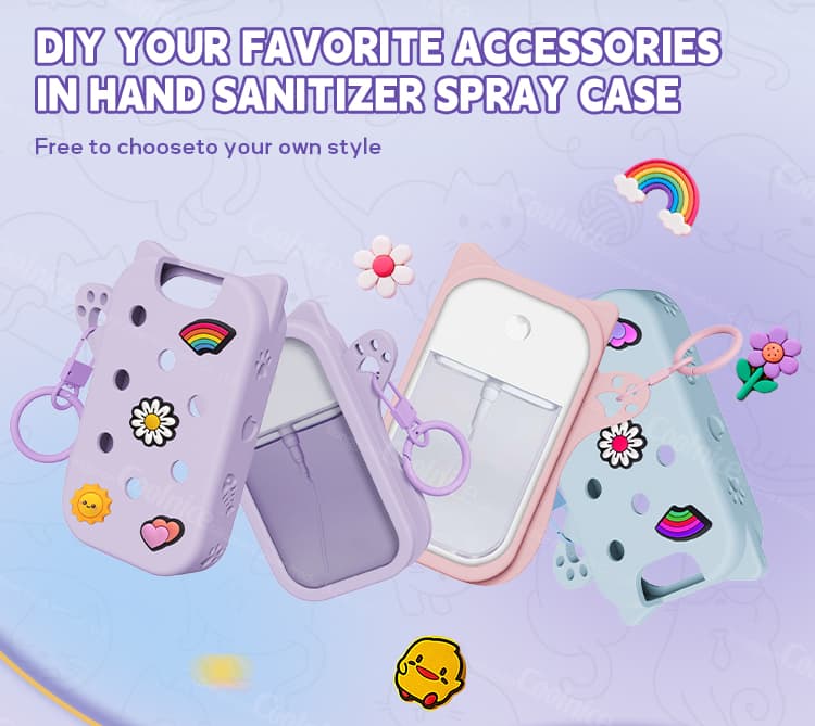 DIY cat ear silicone hand sanitizer cases in pastel colors