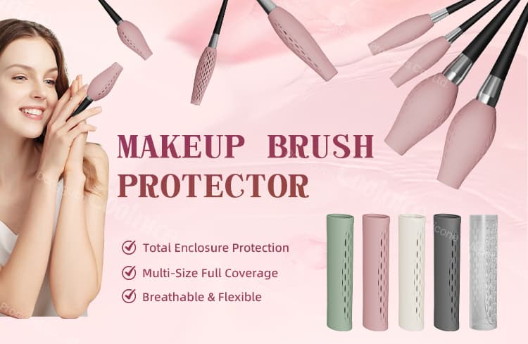 Silicone makeup brush protector with total enclosure protection