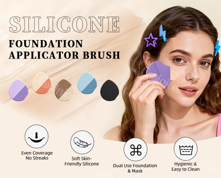 Silicone foundation applicator brush in multiple colors for smooth makeup application