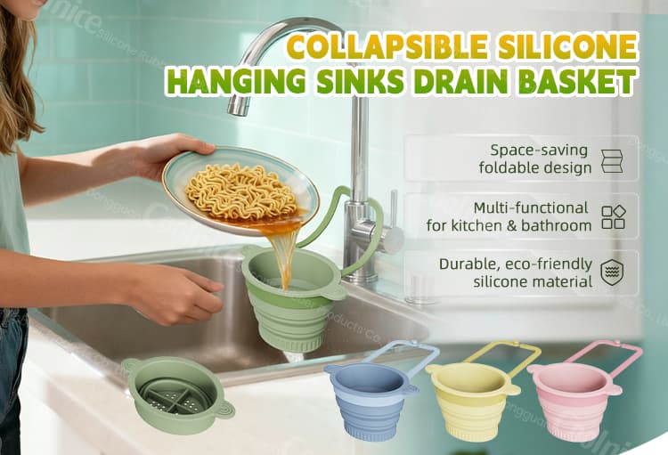 Collapsible silicone sink drain basket filtering noodles and soup