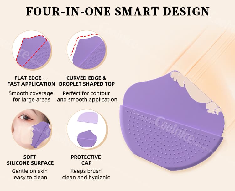 Four-in-one silicone makeup applicator design with curved and flat edges
