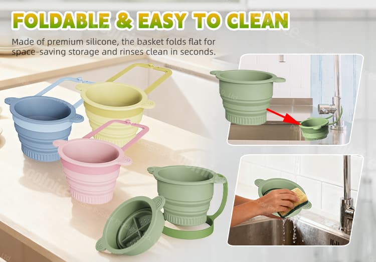 Foldable silicone sink basket set in multiple colors easy to clean