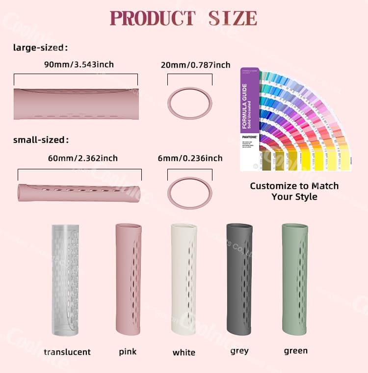 Product size chart and color options for Coolnice silicone brush protectors