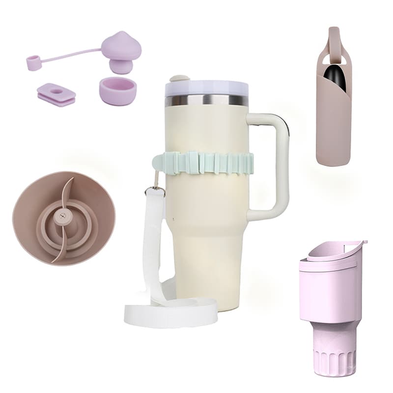 silicone tumbler sleeves, straw caps, and sealing rings for customizable drinkware