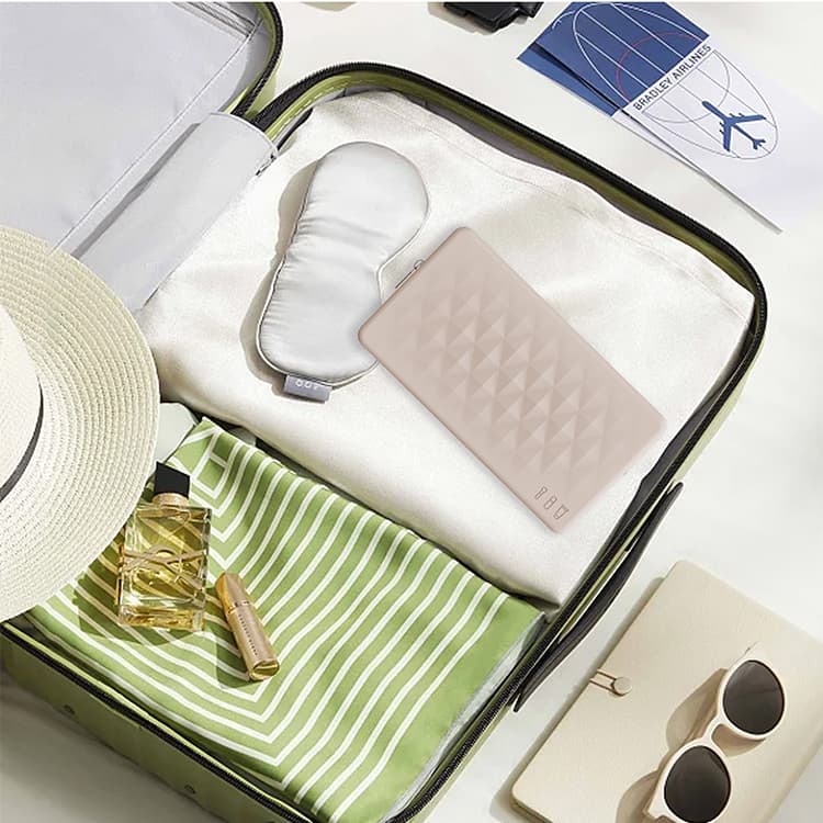Silicone makeup bag placed neatly inside suitcase