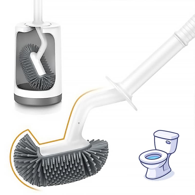Silicone toilet brush with flexible bristles for deep bathroom cleaning