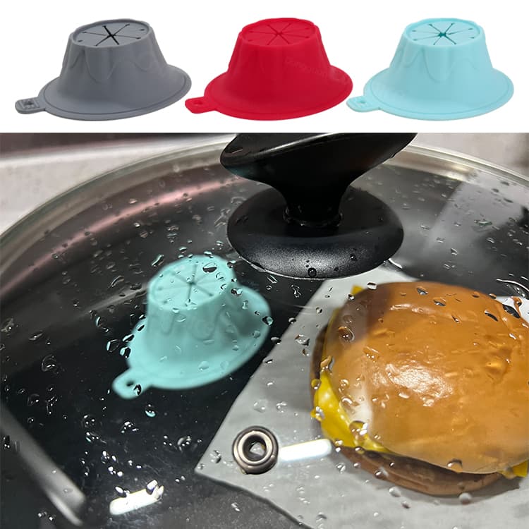 Silicone steamer under a glass lid generating steam to heat food