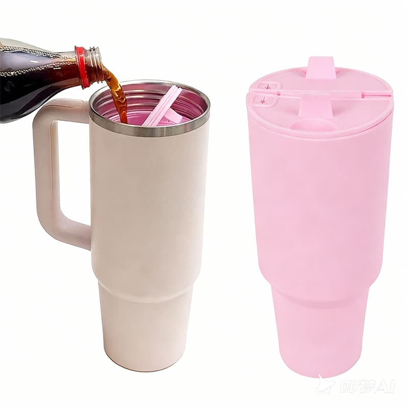 Silicone liner and drink separator for tumbler water bottles and travel mugs