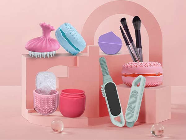 Custom silicone brush products for beauty, cleaning, kitchen, baby care, and pet grooming applications
