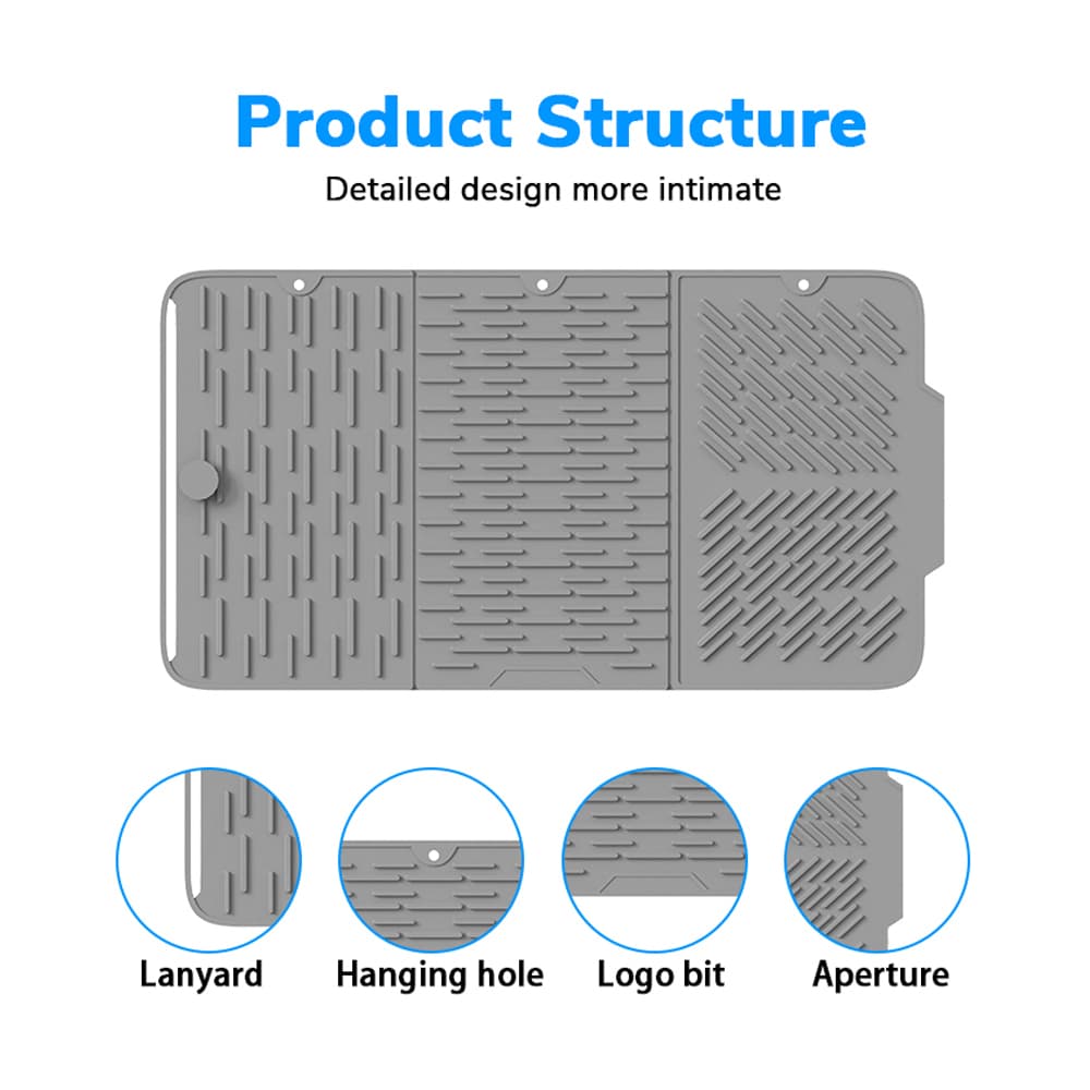 Foldable silicone drying mat rolled for compact storage