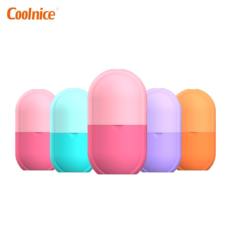 Set of five colorful capsule-shaped silicone ice cube rollers