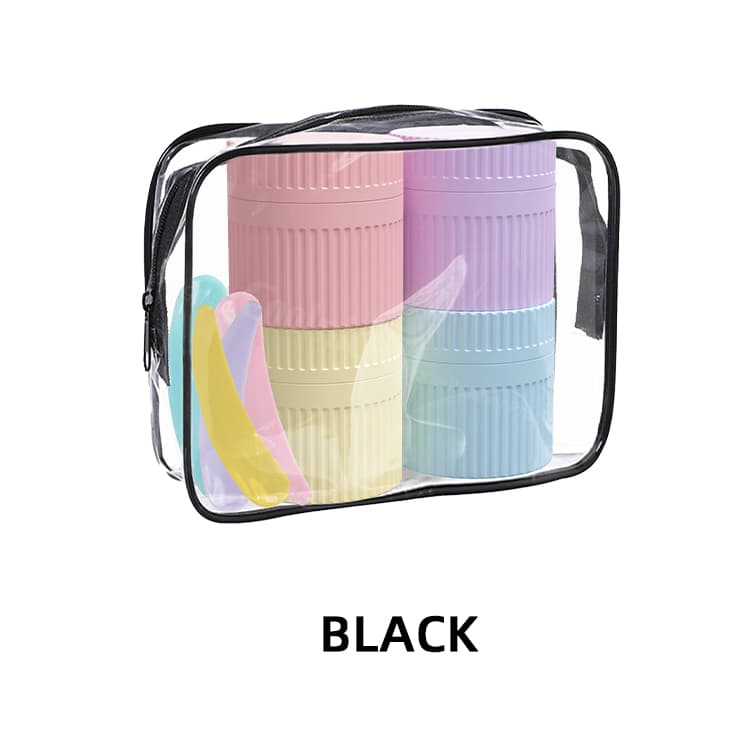 Black travel cosmetic jar set with clear bag