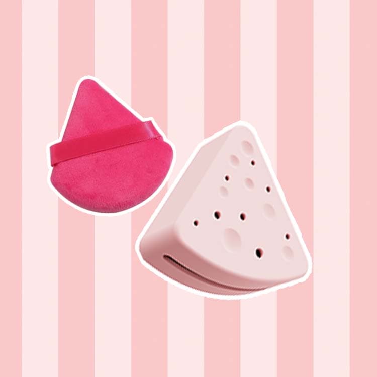 Pink silicone makeup puff storage case with soft triangle puff