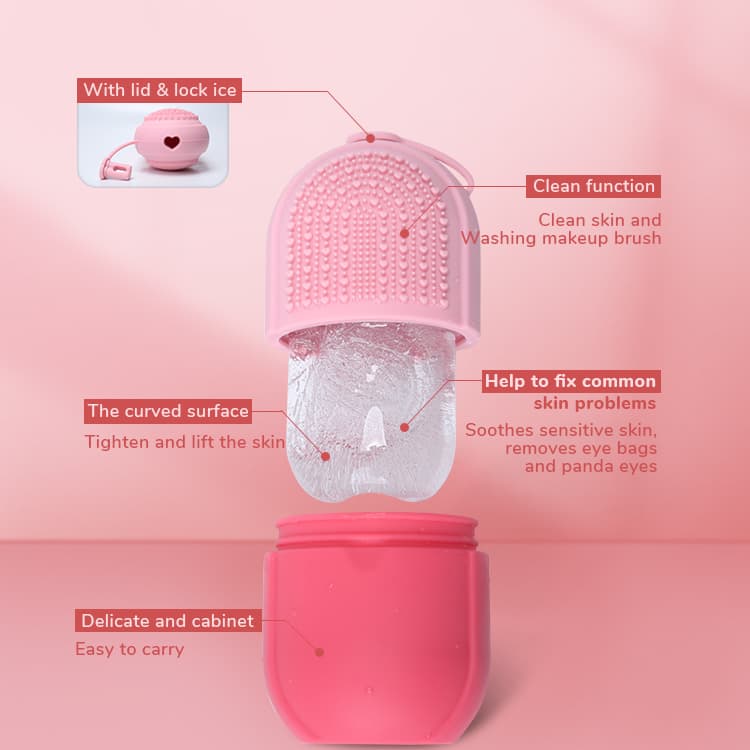 Silicone facial ice roller with brush head and labeled parts