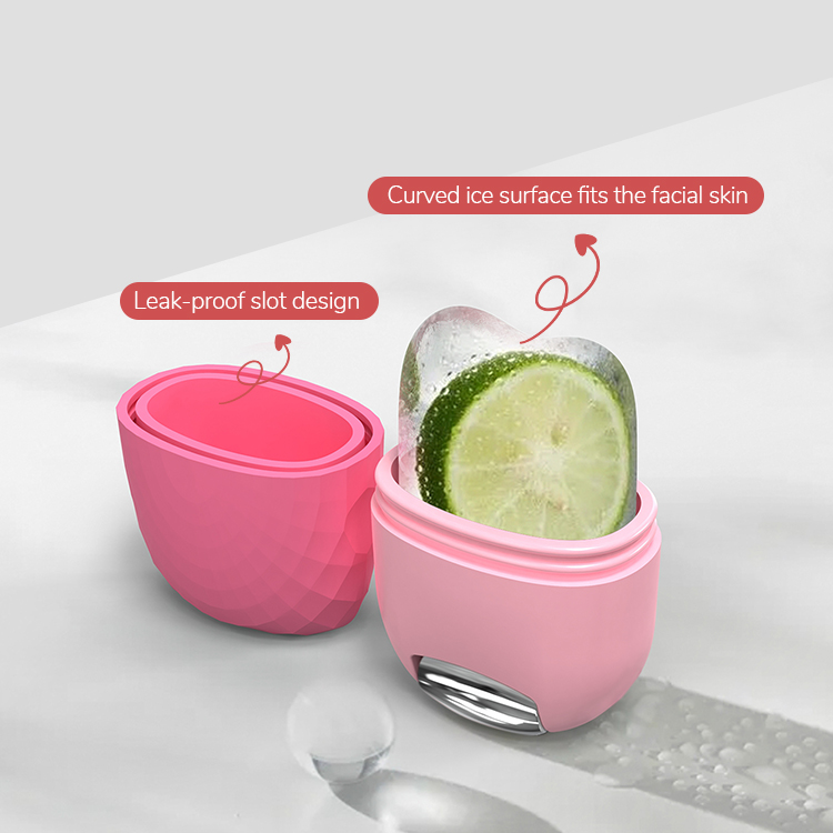 Leak-proof pink silicone ice roller showing curved ice surface