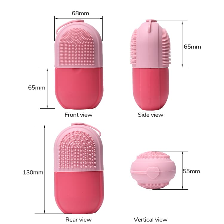 Silicone 3 in 1 ice roller size chart front side rear top view