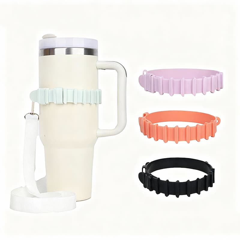 silicone strap holder for tumblers used to attach a shoulder strap